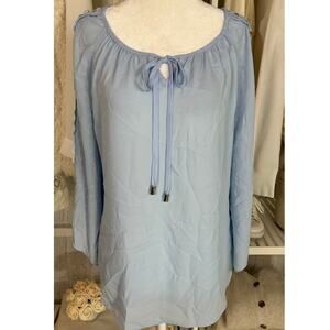 Zac & Rachel Women's Size S Light Blue Sheer Cutout Sleeve Blouse #0486